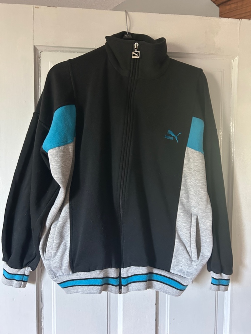 Puma Black, Gray and Teal Colorblock Full-Zip Track Jacket